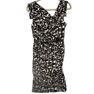 Adrianna Papell Dress - Women 12-Sleeveless - Dark Brown/White Design w/ Belt